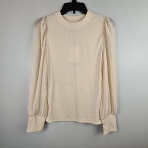 Who What Wear Mock Turtleneck Pullover Sweater Small‎ Sheer Polka Dot Sleeve